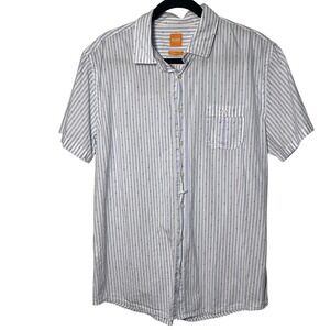 BOSS Hugo Boss Orange XXL Short Sleeve Button Up Striped Slim Fit Casual Fitted